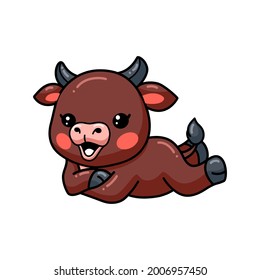 Cute baby bull cartoon laying down