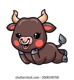 Cute baby bull cartoon laying down