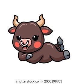 Cute baby bull cartoon laying down