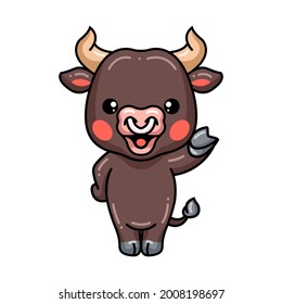 Cute baby bull cartoon presenting
