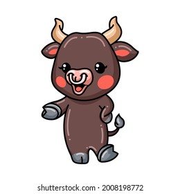 Cute baby bull cartoon presenting