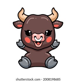 Cute Baby Bull Cartoon Sitting