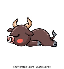 Cute baby bull cartoon sleeping
