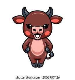 Cute baby bull cartoon standing
