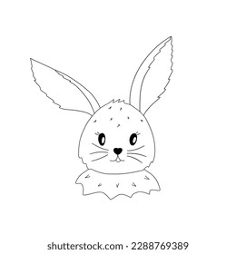 Cute baby bunny. Adorable little rabbit, forest wild fluffy animal. Black and white vector isolated illustration hand drawn contour
