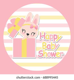 Cute baby bunny in box gift vector cartoon illustration for baby shower card design, postcard, and wallpaper