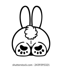 Cute baby bunny butt, outline, easter holiday. Vector illustration.