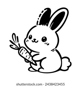Cute baby bunny with carrot, silhouette, easter holiday. Vector illustration. svg