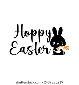 Cute baby bunny with carrot, silhouette, Hoppy Easter. Vector illustration. svg