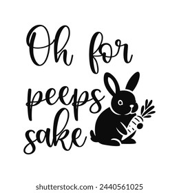 Cute baby bunny with carrot, silhouette, oh for peeps sake. Vector illustration.