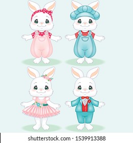 Cute baby bunny couple boy and girl