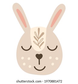 Cute baby bunny face, vector illustration.