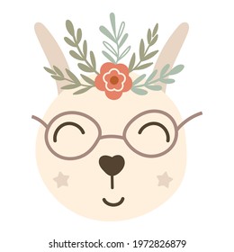 Cute baby bunny face, vector illustration.