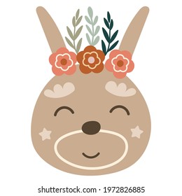 Cute baby bunny face, vector illustration.