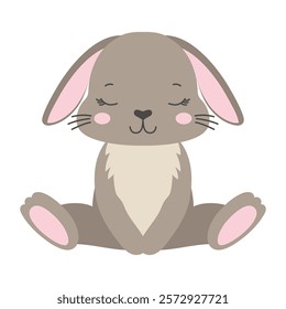 cute baby bunny sitting, flat vector illustration of easter animal isolated on white background