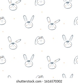 Cute baby bunny white vector seamless pattern.