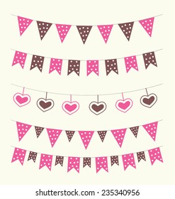 Cute baby bunting set pink and brown colors for scrapbook decoration or greeting cards. Vector illustration.