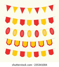 Cute baby bunting set red and yellow colors for scrapbook decoration or greeting cards. Vector illustration.