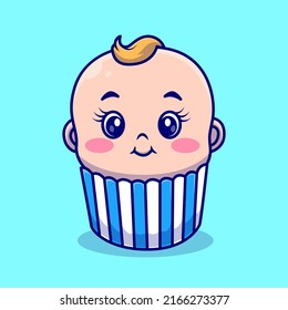 Cute Baby Cake Boy Cartoon Vector Icon Illustration. People Food Icon Concept Isolated Premium Vector. Flat Cartoon Style