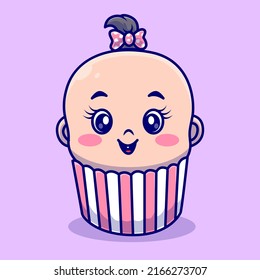 Cute Baby Cake Girl Cartoon Vector Icon Illustration. People Object Icon Concept Isolated Premium Vector. Flat Cartoon Style