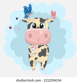 Cute baby calf cartoon hand drawn vector illustration. Can be used for baby t-shirt print, fashion print design, children wear, baby shower celebration, greeting and invitation card.