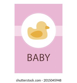 Cute baby  card with duck on a white background. Vector graphic illustration.