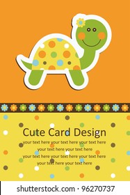 cute baby card with nice turtle. vector illustration