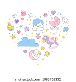 Cute Baby Care Template with Heart Shape Arrangement Vector Illustration