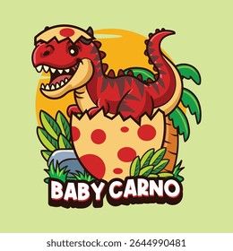 Cute baby Carnotaurus Dinosaur Character Mascot in Vector Cartoon Illustration