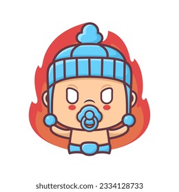 cute baby cartoon with angry expression. vector illustration, mascot, icon, sticker.