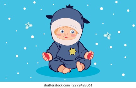 cute baby cartoon characters illustration in stars and butterfly