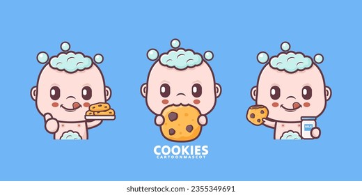 cute baby cartoon with cookies. set cartoon vector with different expressions, suitable for, logo brand, stickers, icons, etc.