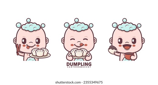 cute baby cartoon with dumpling. set cartoon vector with different expressions, suitable for, logo brand, stickers, icons, etc.