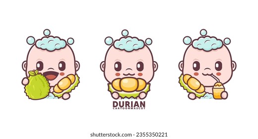 cute baby cartoon with durian. set cartoon vector with different expressions, suitable for, logo brand, stickers, icons, etc.