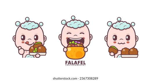 cute baby cartoon with falafel. set cartoon vector with different expressions, suitable for, logo brand, stickers, icons, etc.