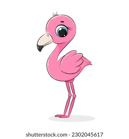 Cute baby Cartoon Flamingo. Concept for children print.