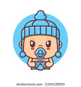 cute baby cartoon with game controller. vector illustration, mascot, icon, sticker.