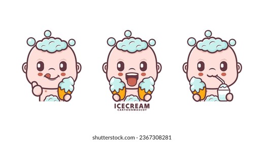 cute baby cartoon with ice cream. set cartoon vector with different expressions, suitable for, logo brand, stickers, icons, etc.