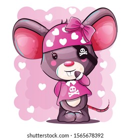 Cute baby cartoon Mouse in pirate costume