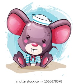 Cute baby cartoon Mouse in sailor costume