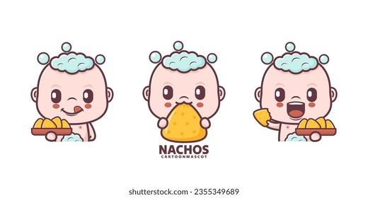 cute baby cartoon with nachos. set cartoon vector with different expressions, suitable for, logo brand, stickers, icons, etc.