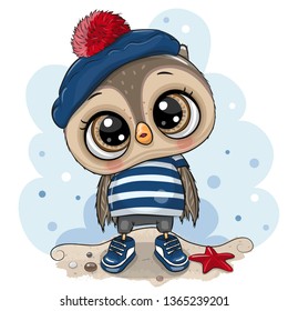 Cute baby cartoon Owl in sailor costume