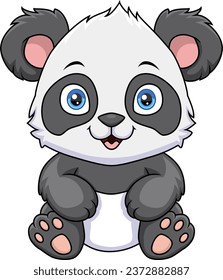 Cute baby cartoon panda on white background