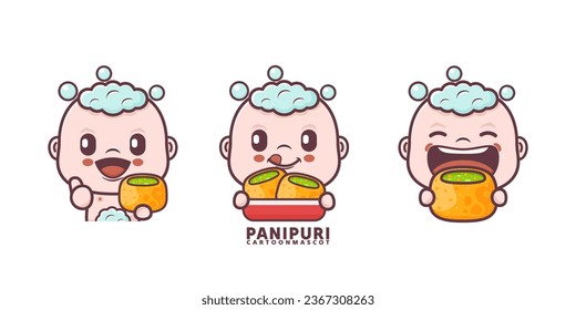 cute baby cartoon with panipuri. set cartoon vector with different expressions, suitable for, logo brand, stickers, icons, etc.