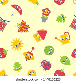 Cute baby Cartoon pattern seamless. Kawaii background. Children cloth texture