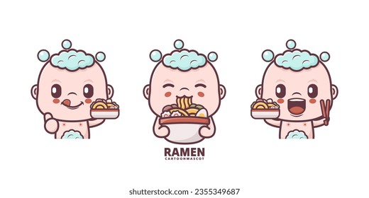 cute baby cartoon with ramen. set cartoon vector with different expressions, suitable for, logo brand, stickers, icons, etc.