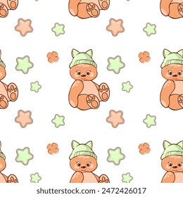 cute baby cartoon seamless pattern with cat and star. vector illustration	
