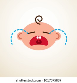 Cute baby cartoon vector flat icon, sad crying and unhappy child emoji.