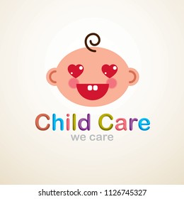 Cute baby cartoon vector flat icon, adorable happy and smiling child emoji. Can be used as a logo.