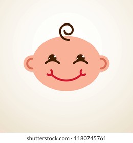 Cute baby cartoon vector flat icon, adorable happy and smiling child emoji.